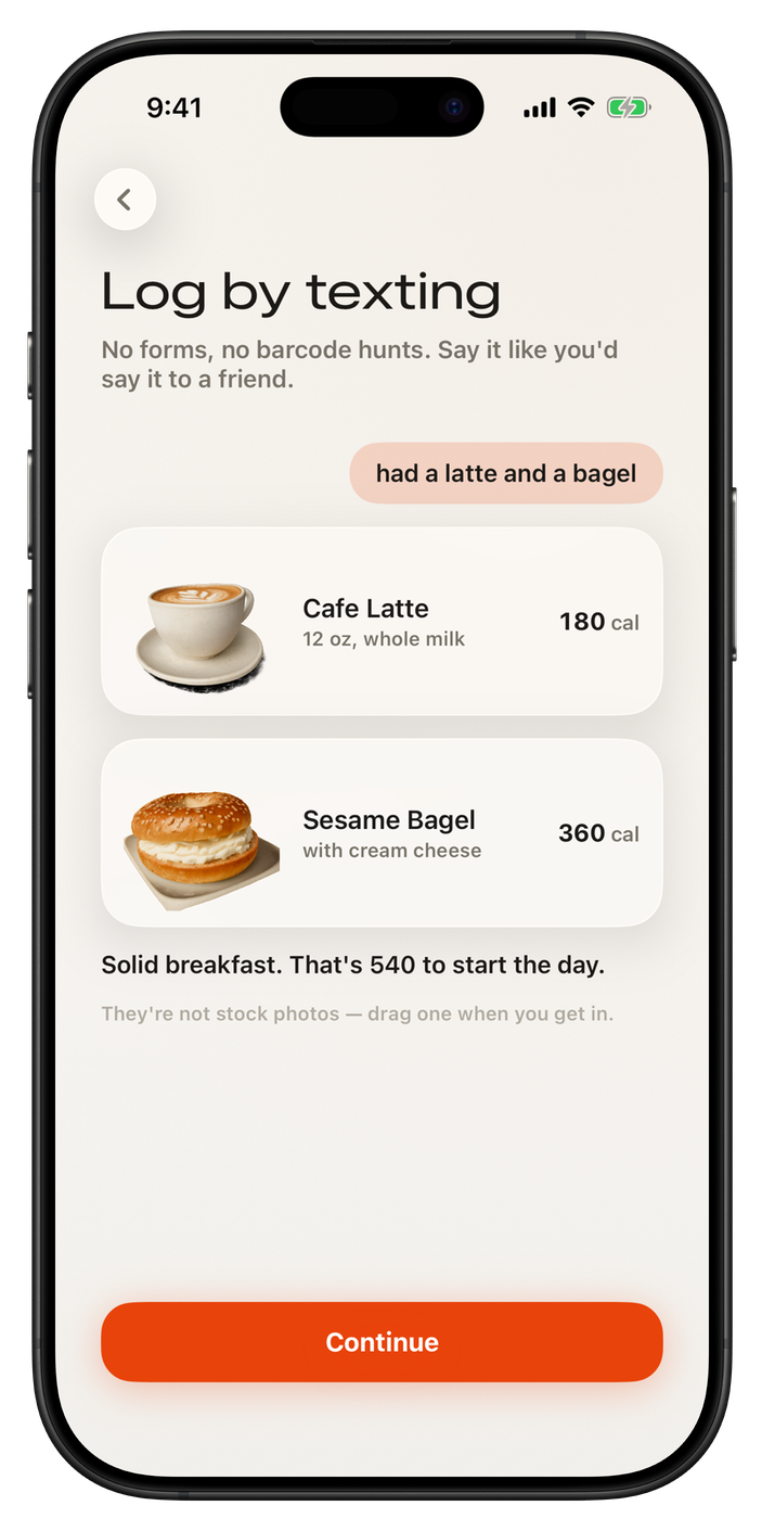 Logging a latte and bagel by typing one sentence